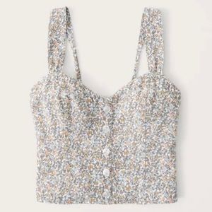 Abercrombie & Fitch | Blue/Green/Peach Fruit/Leaf Print Linen/Viscose Top Sz M